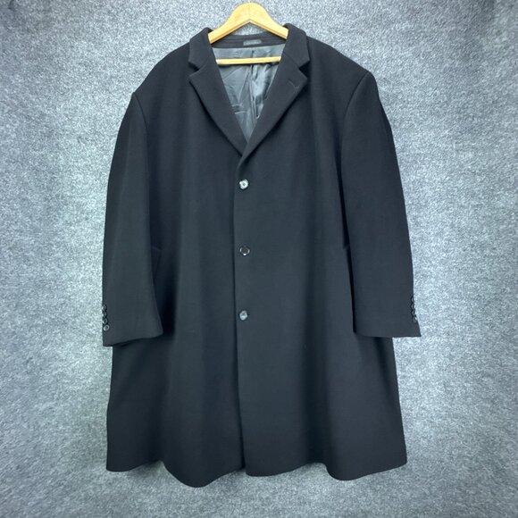 Calvin Klein Overcoat Mens 58R Black Wool Cashmere Blend Classic 3 Button - Picture 1 of 16